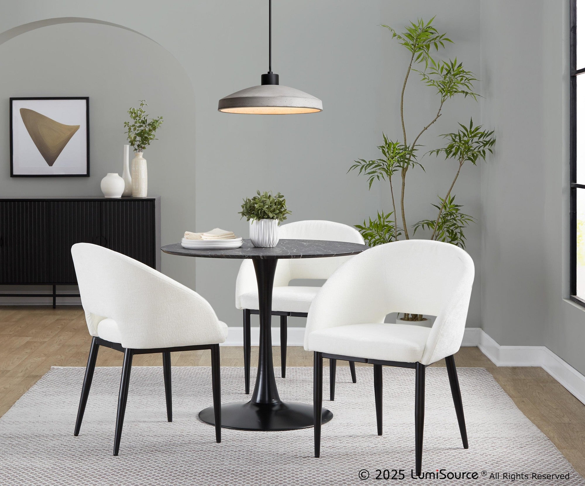 Renee Upholstered Chair - Set of 2 - Black Metal, Off-white Fabric