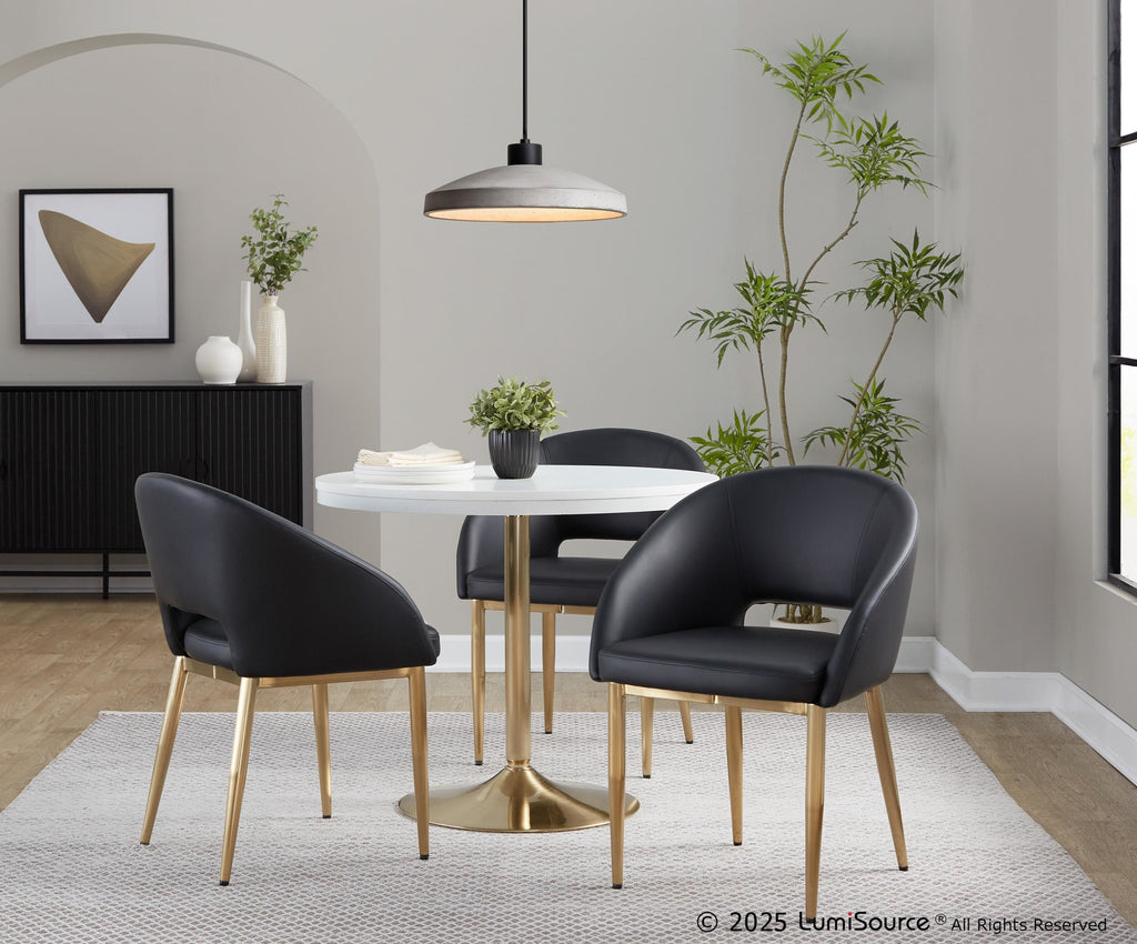 Renee Upholstered Chair - Set of 2 - Gold Metal, Black PU
