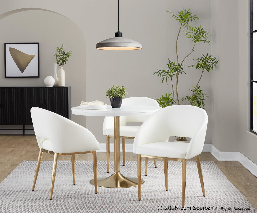 Renee Upholstered Chair - Set of 2 - Gold Metal, White PU