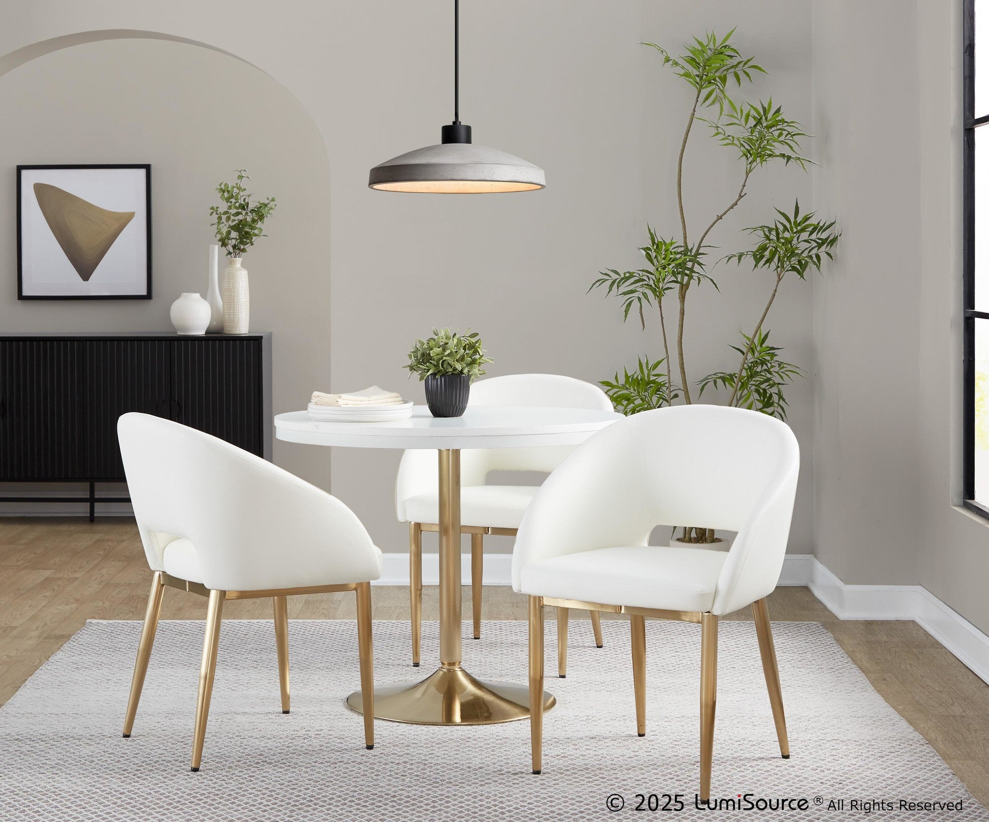 Renee Upholstered Chair - Set of 2 - Gold Metal, White PU