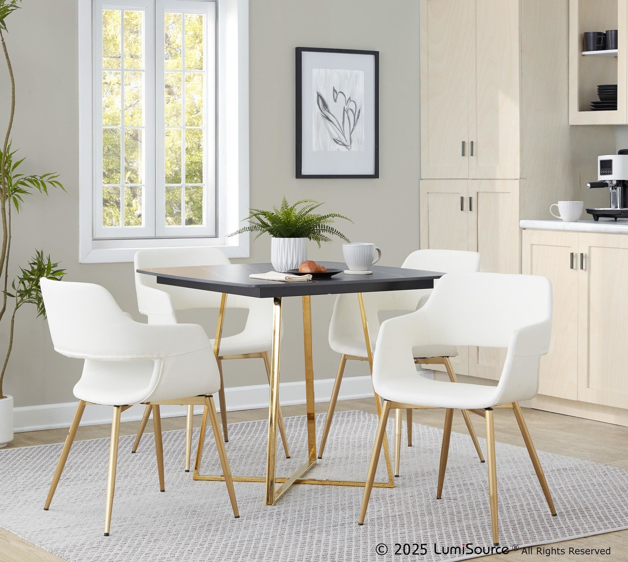 Margarite Dining Chair - Set of 2 - Gold Metal, White PU