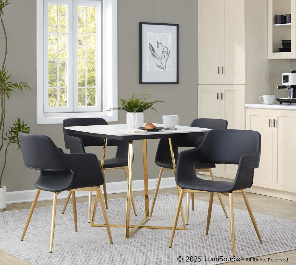 Folia Dinette Table - Gold Metal, White Textured Marble, Black Wood