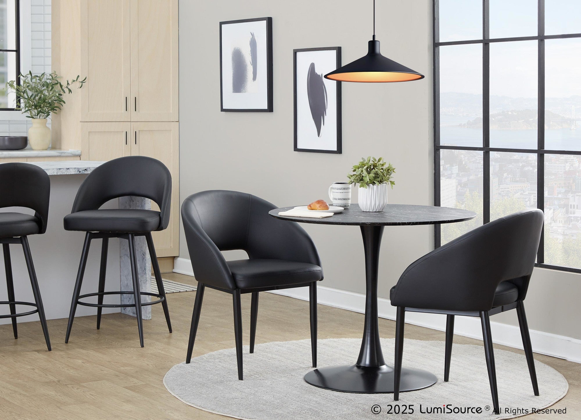 Renee Upholstered Chair - Set of 2 - Black Metal, Black PU