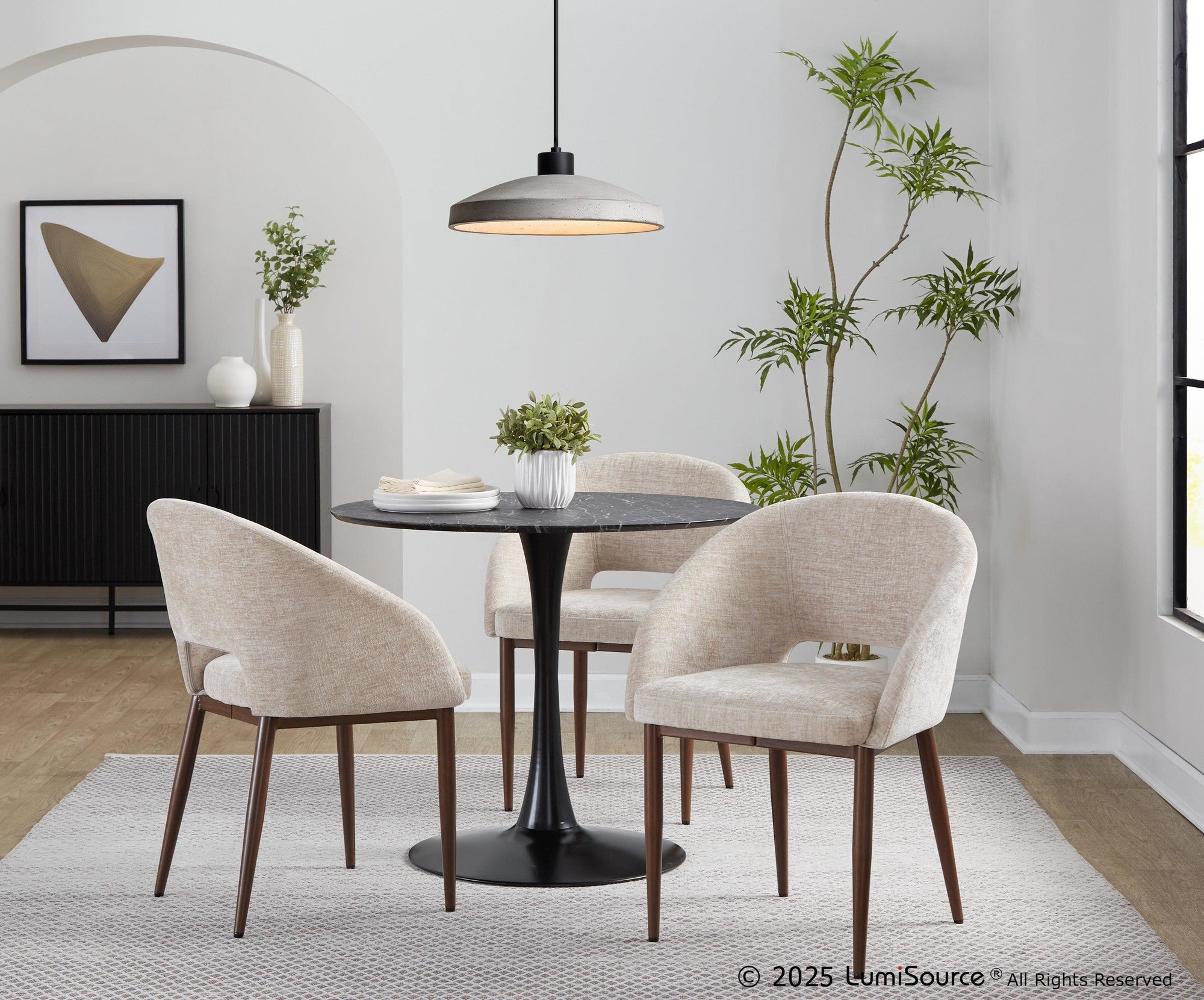 Renee Upholstered Chair - Set of 2 - Walnut Metal, Light Brown Fabric