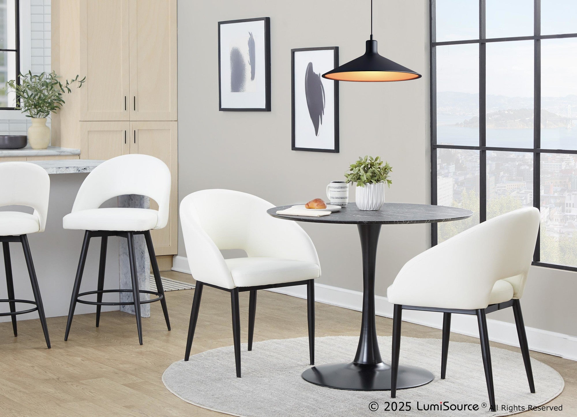 Renee Upholstered Chair - Set of 2 - Black Metal, White PU