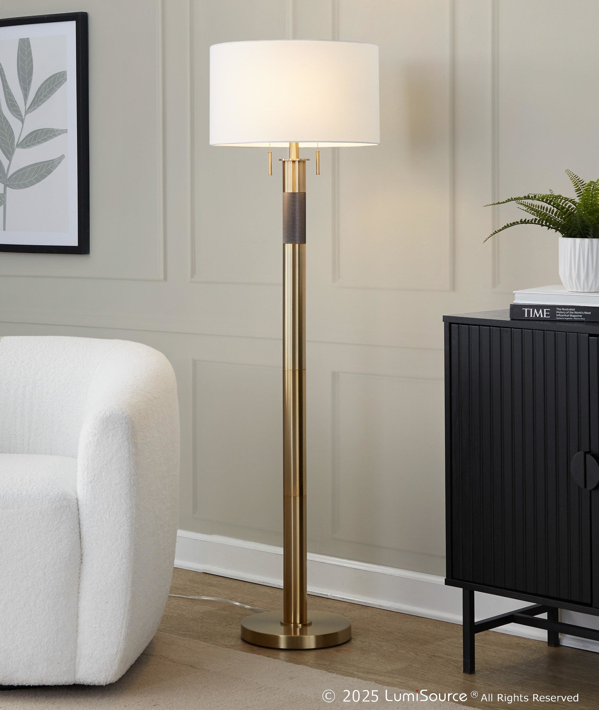 Trophy 62" Floor Lamp - Gold Metal, White Linen