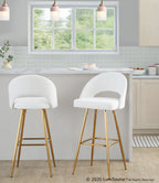 Renee Upholstered 30" Fixed-Height Barstool - Set of 2 - Gold Metal, Cream Fabric