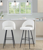 Renee Upholstered 30" Fixed-Height Barstool - Set of 2 - Black Metal, Cream Fabric