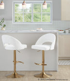 Renee Upholstered Adjustable Barstool - Set of 2 - Gold Metal, Cream Fabric