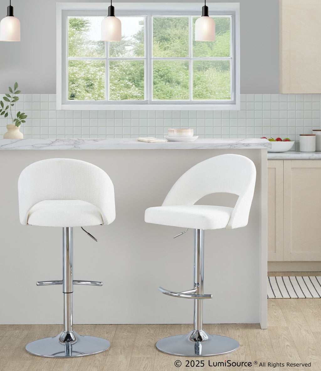 Renee Upholstered Adjustable Barstool - Set of 2 - Chrome, Cream Fabric