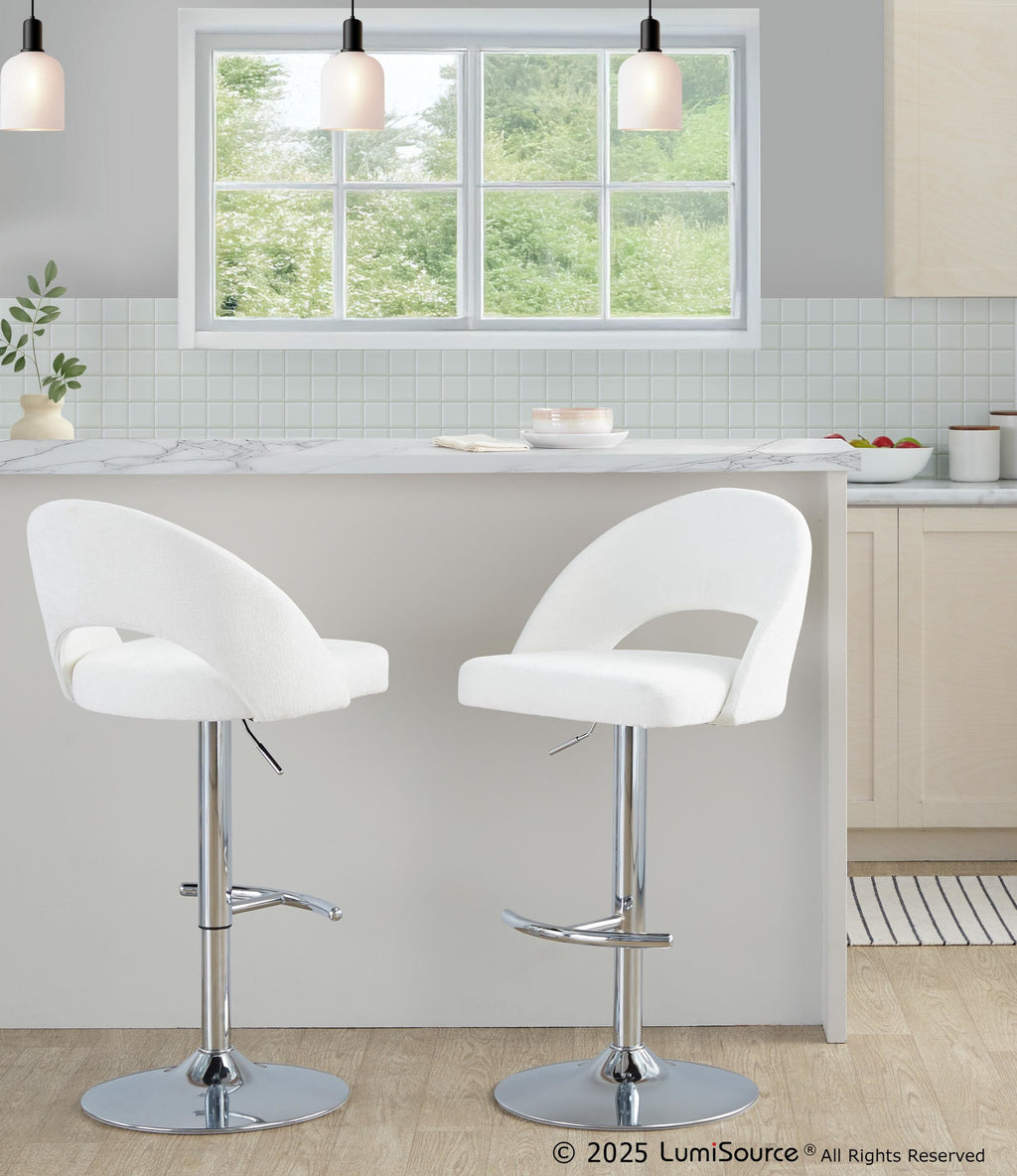 Renee Upholstered Adjustable Barstool - Set of 2 - Chrome, Cream Fabric