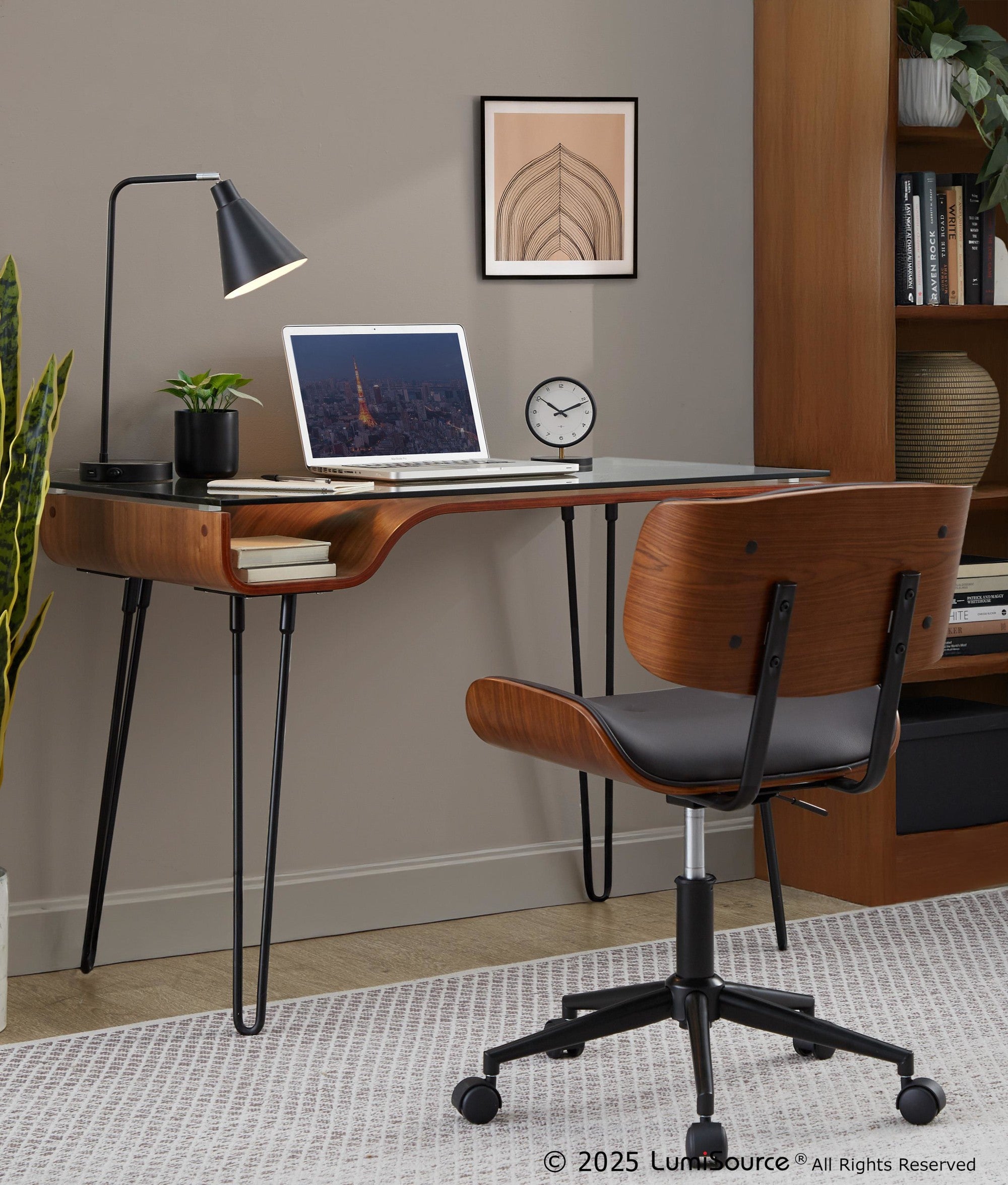 Lombardi Office Chair - Walnut Wood, Espresso PU