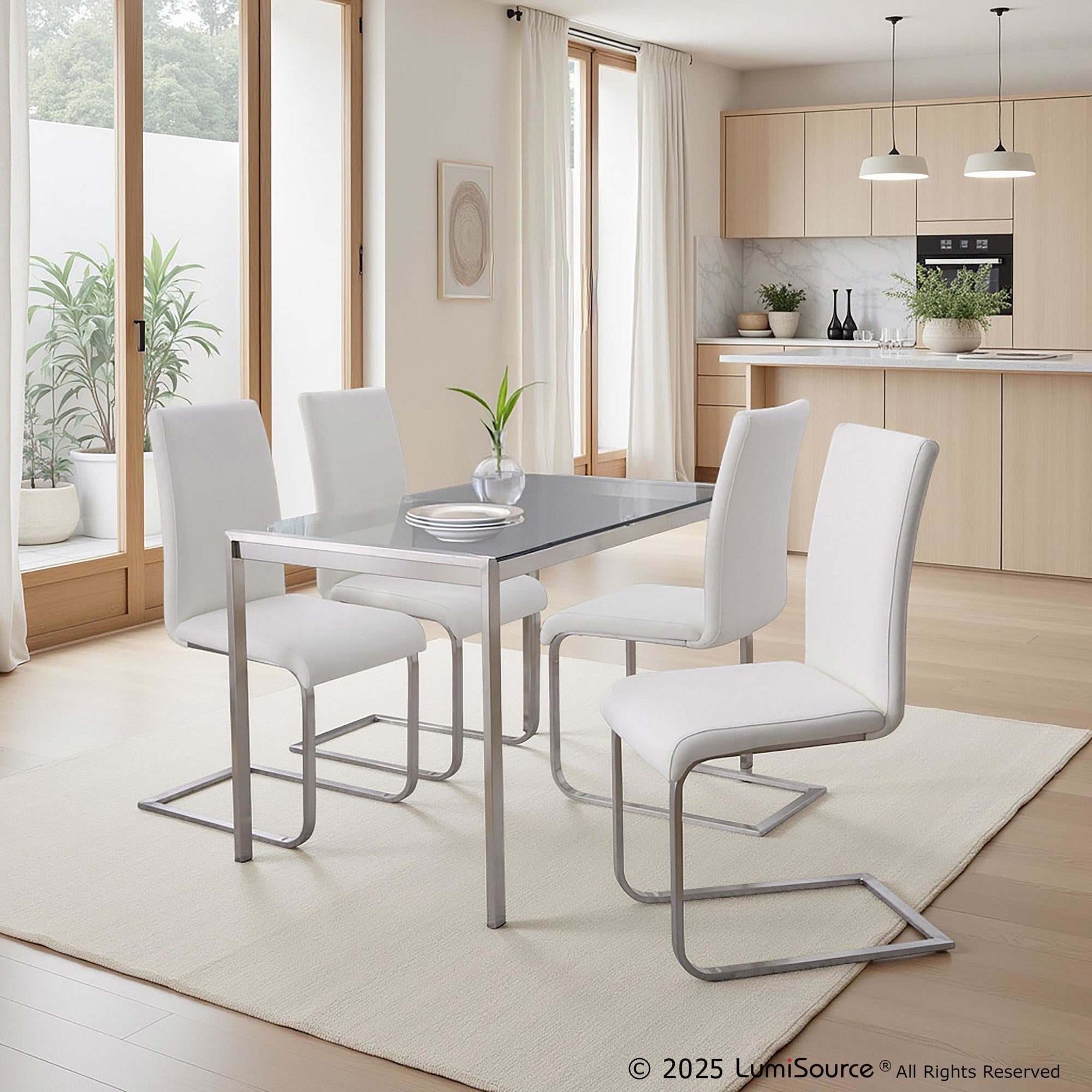 Foster Dining Chair - Set of 2 - Stainless Steel, White PU