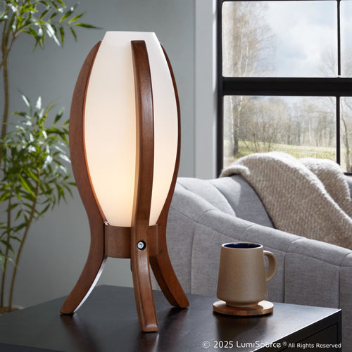 Case Table Lamp - Walnut Wood, Frosted Glass