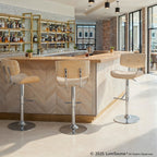 Lombardi Adjustable Barstool - Set of 2 - Chrome Metal, Natural Wood, Cream PU