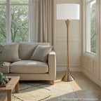 Lenuxe 65" Metal Floor Lamp - Matte Golden Bronze Metal, White Linen
