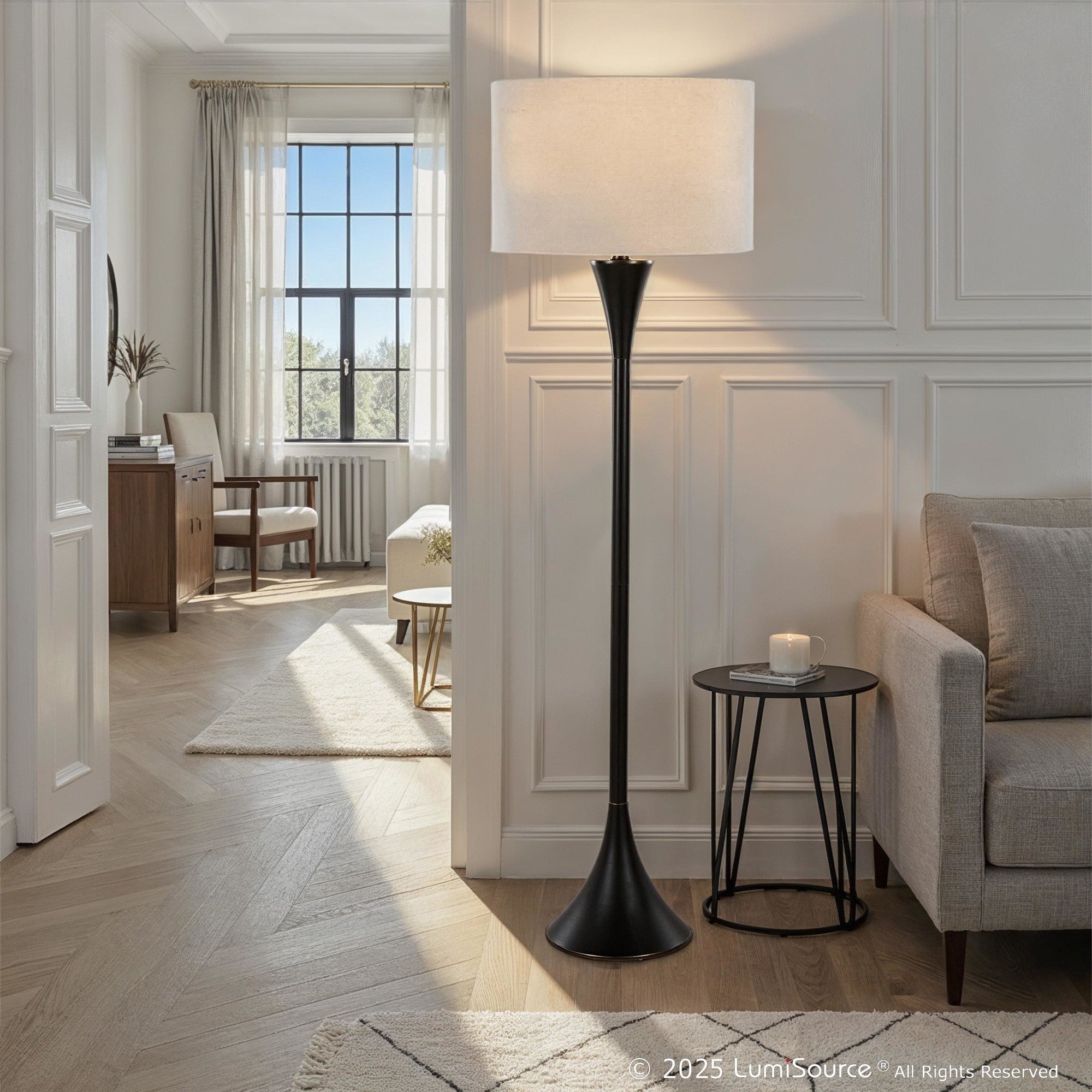 Lenuxe 65" Metal Floor Lamp - Oil Rubbed Bronze, Natural Linen