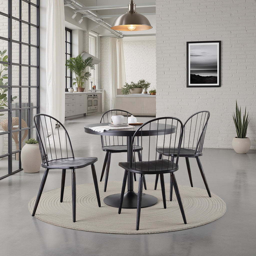 Riley High Back Chair - Set of 2 - Black Metal, Black Wood