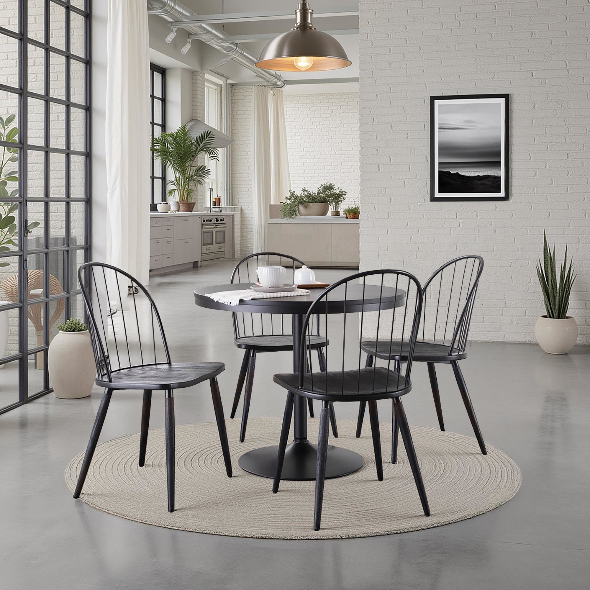 Riley High Back Chair - Set of 2 - Black Metal, Black Wood
