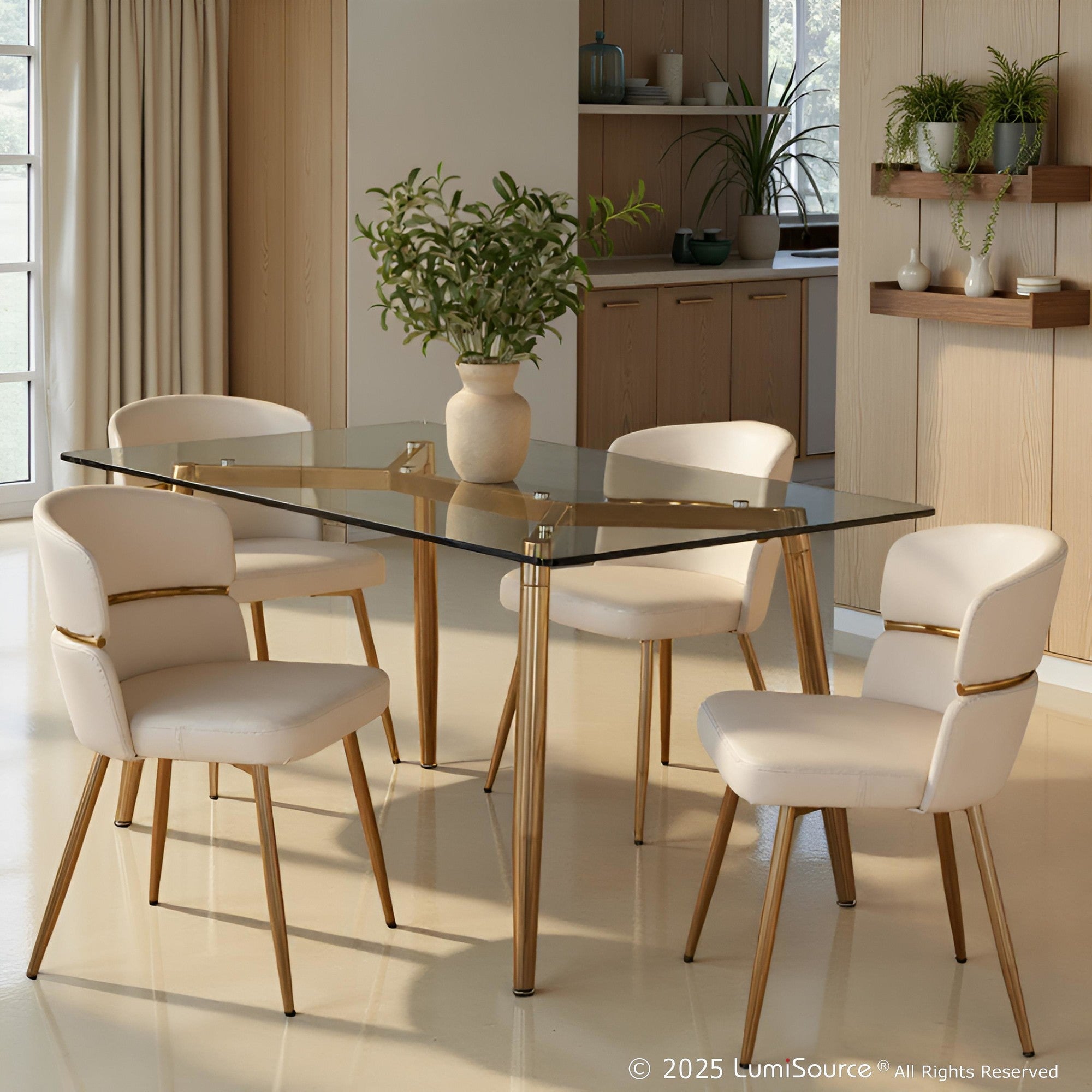Clara Dining Table - Gold Metal, Clear Glass