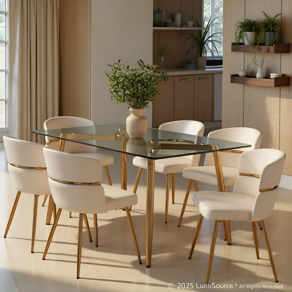 Clara Dining Table - Gold Metal, Clear Glass
