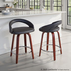 Grotto Upholstered 24" Fixed-Height Counter Stool - Set of 2 - Mahogany Wood, Black PU, Chrome Metal