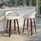 Grotto Upholstered 24" Fixed-Height Counter Stool - Set of 2 - Mahogany Wod, White PU, Chrome Metal