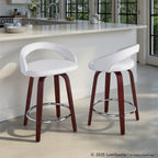 Grotto Upholstered 24" Fixed-Height Counter Stool - Set of 2 - Mahogany Wood, White Velvet, Chrome Metal