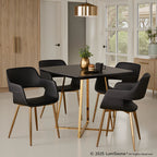 Folia Dinette Table - Gold Metal, Black Textured Marble, Black Wood