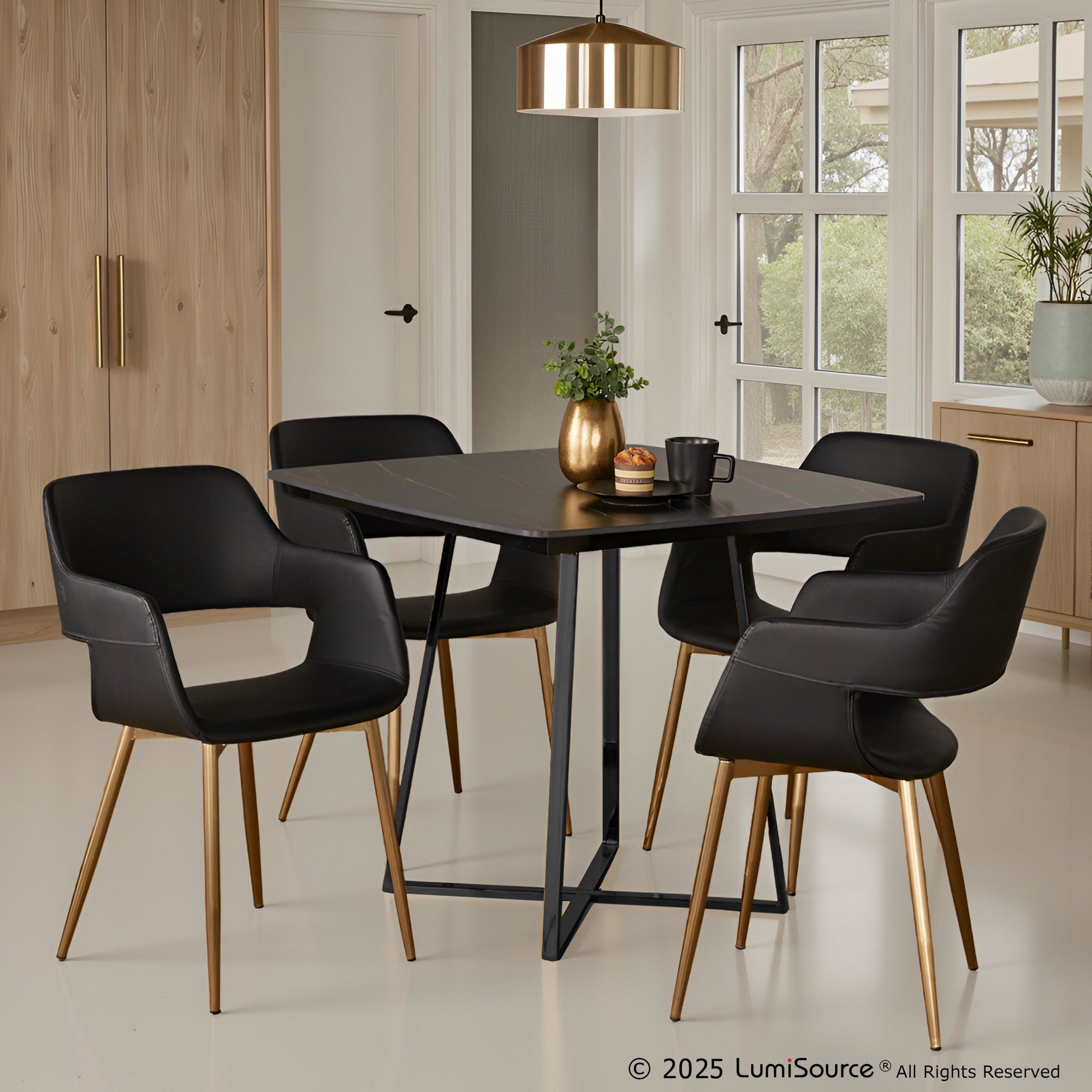 Folia Dinette Table - Black Metal, Black Textured Marble, Black Wood