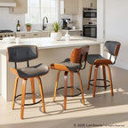 Lombardi 26" Fixed-Height Counter Stool - Set of 2 - Walnut Wood, Black Metal, Grey PU