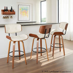 Lombardi 30" Fixed-Height Barstool - Set of 2 - Walnut Wood, Black Metal, Cream PU