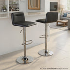 Casper Adjustable Barstool - Set of 2 - Chrome Metal, Black PU