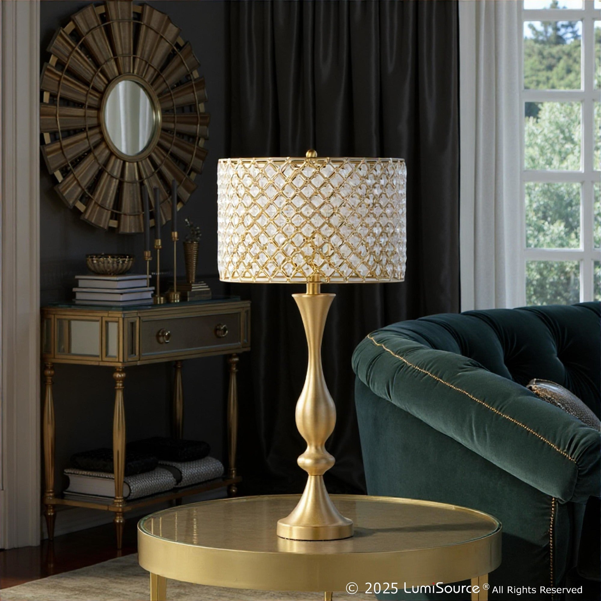 Topaz 27.5" Metal Table Lamp - Gold Metal, Clear Crystal