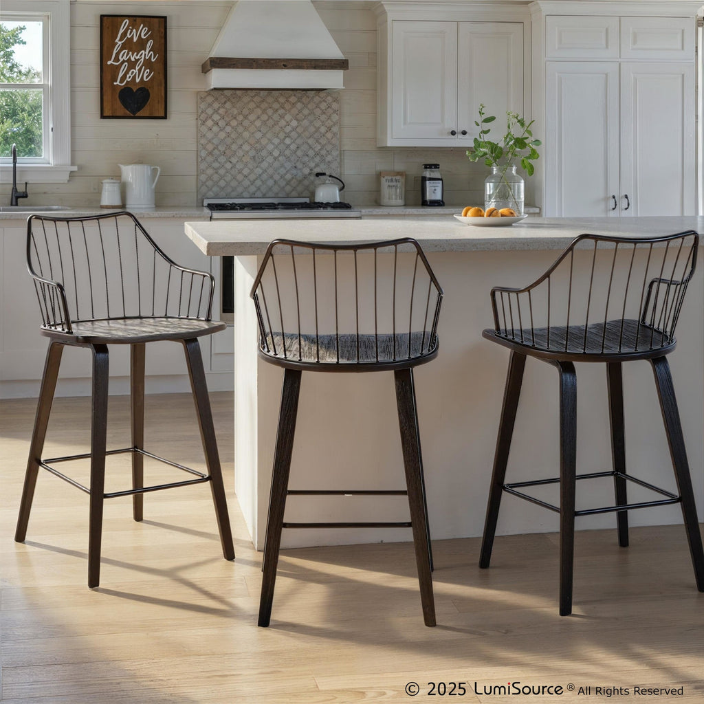 Winston 26" Fixed-Height Counter Stool - Black Wood, Black Metal