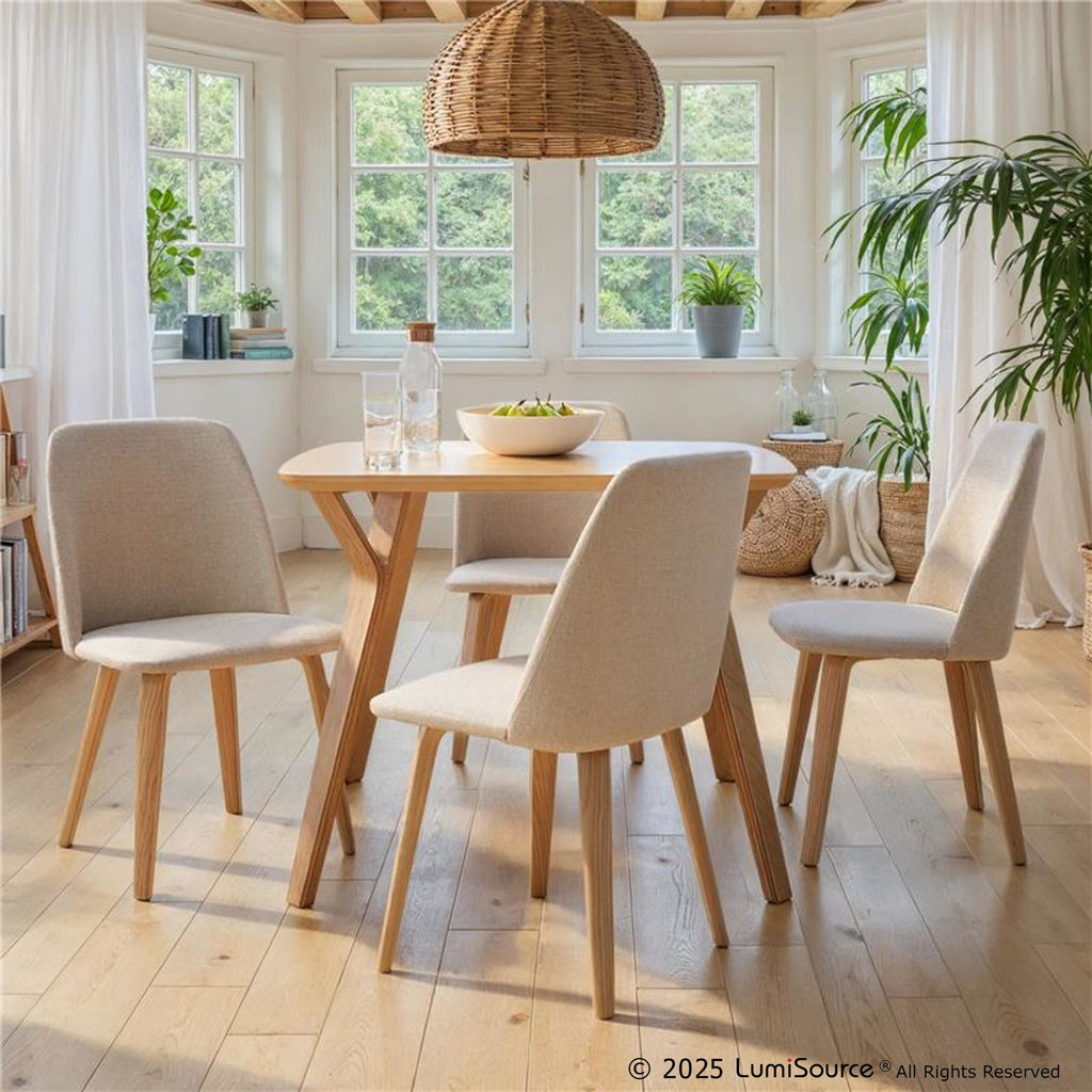 Toriano Dining Chair - Set of 2 - Natural Wood, Cream Fabric
