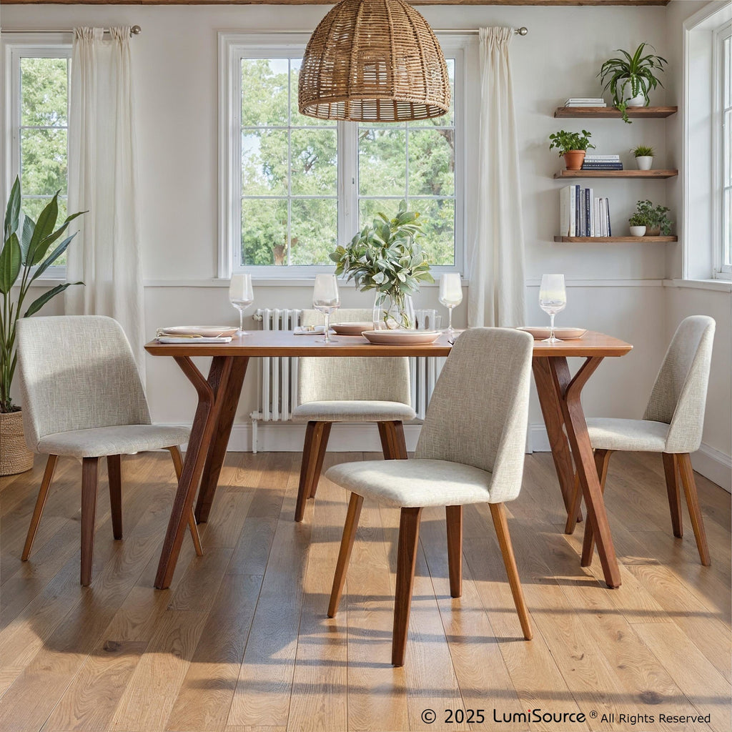 Toriano Dining Chair - Set of 2 - Walnut Wood, Beige Fabric