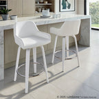 Daniella 26" Fixed-Height Counter Stool - Set of 2 - White Wood, White PU, Chrome Metal