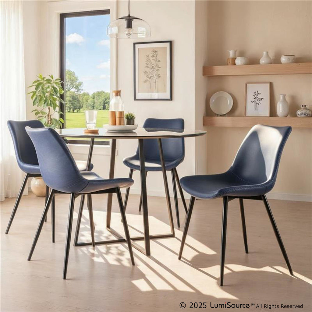 Durango Dining Chair - Set of 2 - Black Metal, Blue PU, Grey Zig Zag Stitching