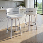 Cinch 26" Fixed-Height Counter Stool - Set of 2 - White Wood, White PU, Chrome Metal