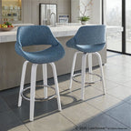Fabrico 26" Fixed-Height Counter Stool - Set of 2 - White Wood, Blue Noise Fabric, Chrome Metal