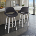 Fabrico 26" Fixed-Height Counter Stool - Set of 2 - White Wood, Charcoal Fabric, Chrome Metal