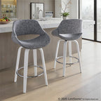Fabrico 26" Fixed-Height Counter Stool - Set of 2 - White Wood, Grey Fabric, Chrome Metal