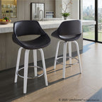 Fabrico 26" Fixed-Height Counter Stool - Set of 2 - White Wood, Black PU, Chrome Metal