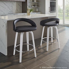 Grotto Upholstered 26" Fixed-Height Counter Stool - Set of 2 - White Wood, Black PU, Chrome Metal