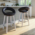 Posh 26" Fixed-Height Counter Stool - Set of 2 - White Wood, Black PU, Chrome Metal