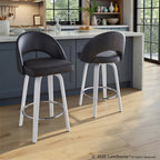 Renee 26" Fixed-Height Counter Stool - Set of 2 - White Wood, Black PU, Chrome Metal