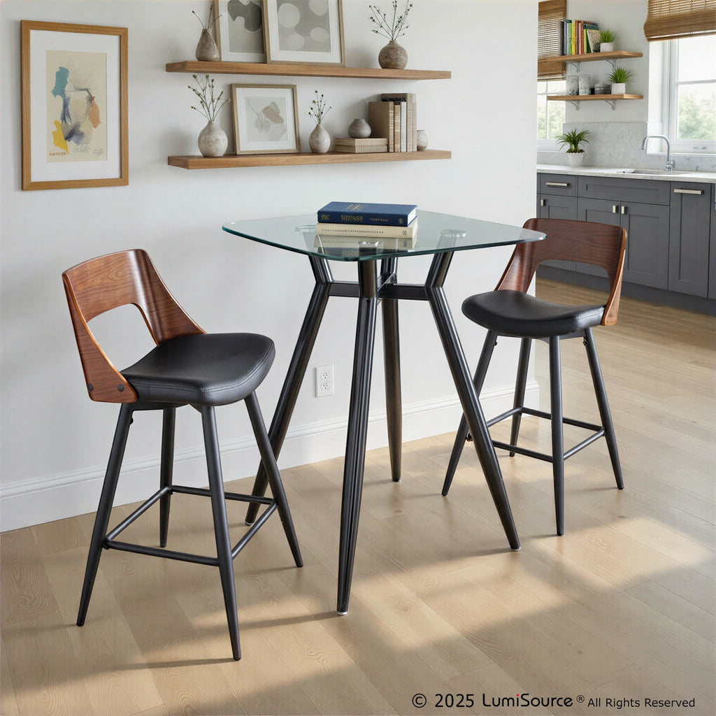 Clara Square Counter Table - Black Metal, Clear Glass