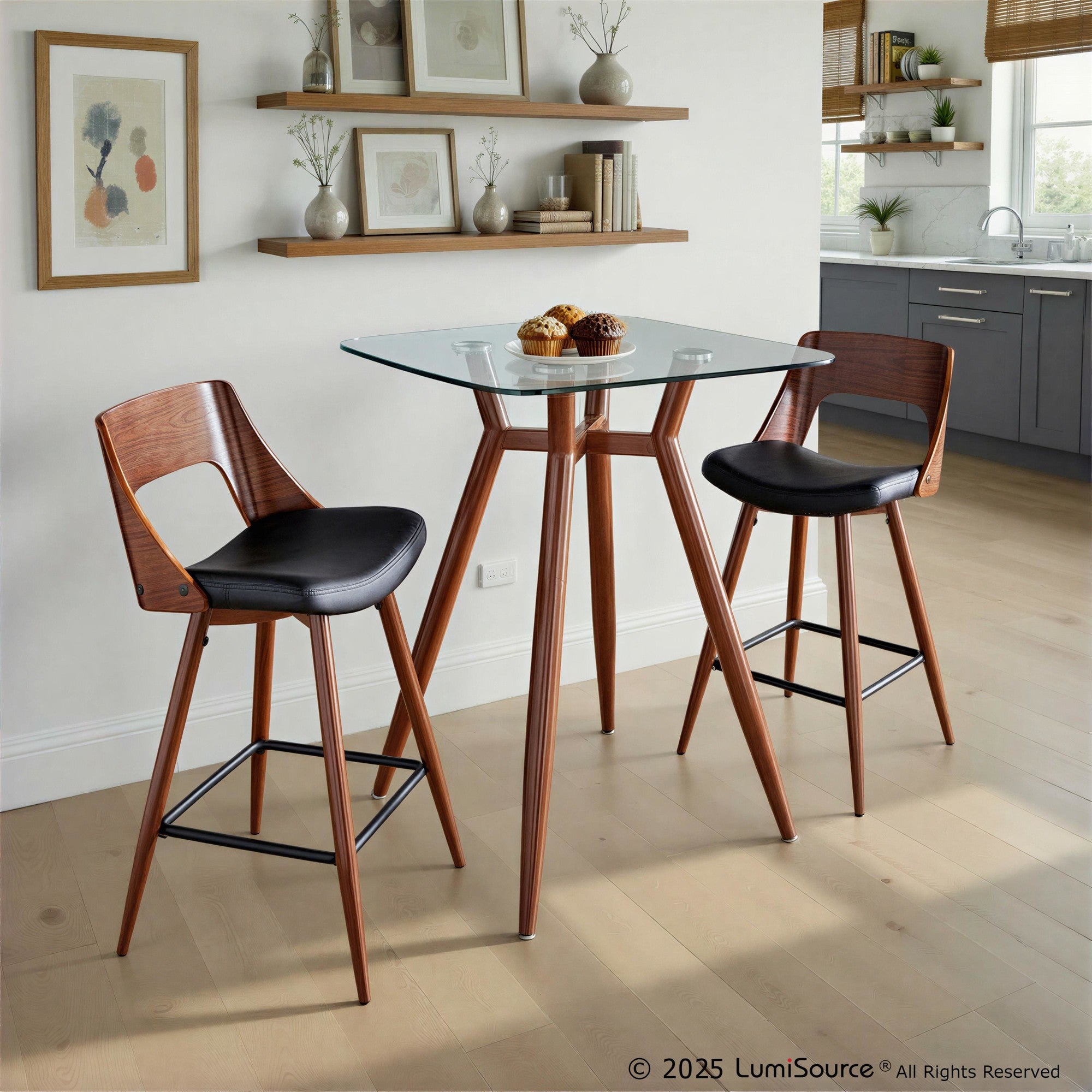 Clara Square Counter Table - Walnut Metal, Clear Glass
