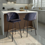 Fran 26" Swivel Fixed-Height Counter Stool - Set of 2 - Black Metal, Black Velvet, Gold Metal